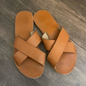 Sseko Crossover Slide, Caramel, size 6